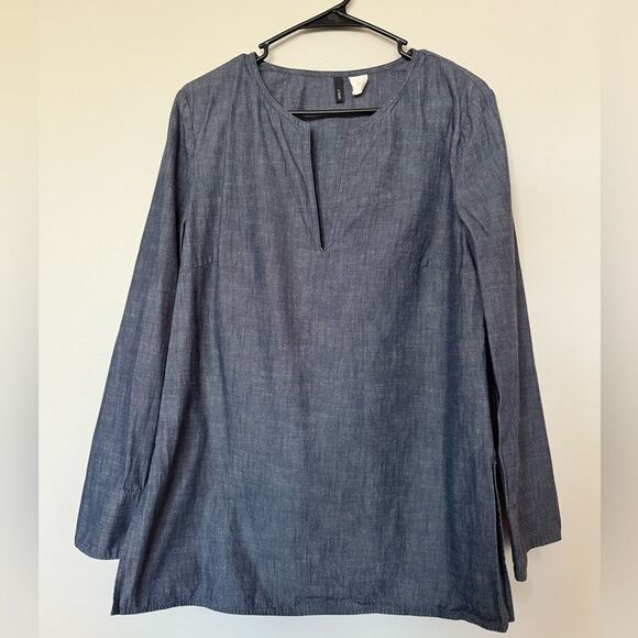 J. Crew Blue Long Sleeve Tunic Top Size Medium - Picture 1 of 8